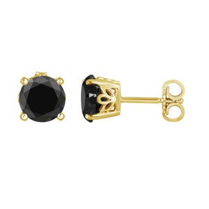 Fancy Black Diamond Stud Earrings 2.16 Carat 14K Yellow Gold HandMade Gallery Designs