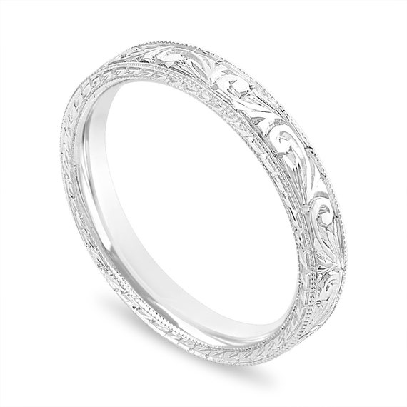 Filigree white gold wedding band sale