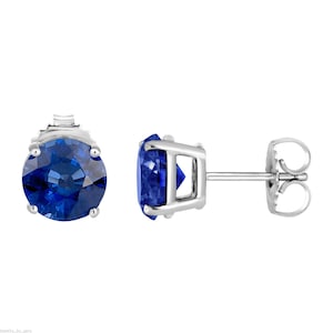 Platinum Blue Sapphire Stud Earrings 1.00 Carat Handmade Birthstone image 1