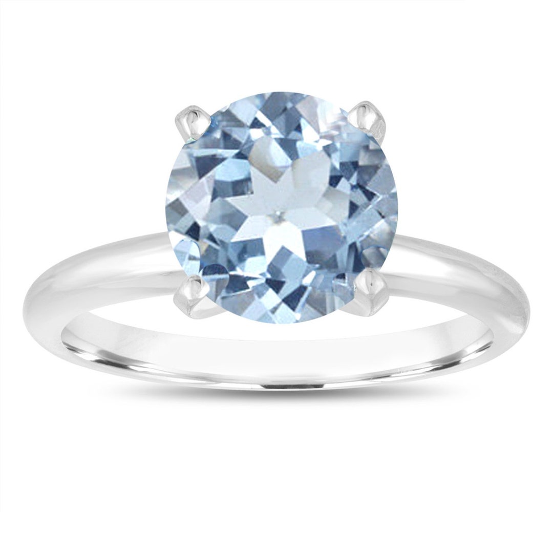 2.20 Carat Aquamarine Engagement Ring: Vintage 14K White Gold Solitaire ...