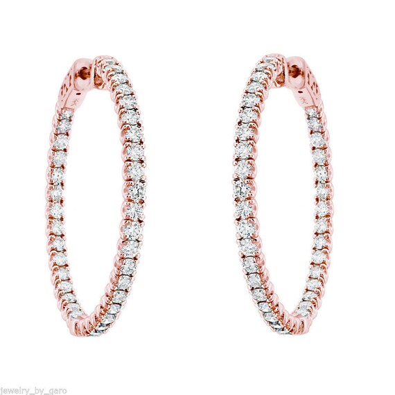 Rose Gold Diamond Hoop Earrings Inside and Out Diamond Hoop Etsy