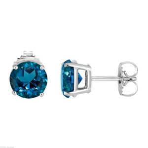 2.00 Carat London Blue Topaz Stud Earrings Vintage Style 14K White Gold, Yellow Gold Or Black Gold Vintage Style Certified Handmade