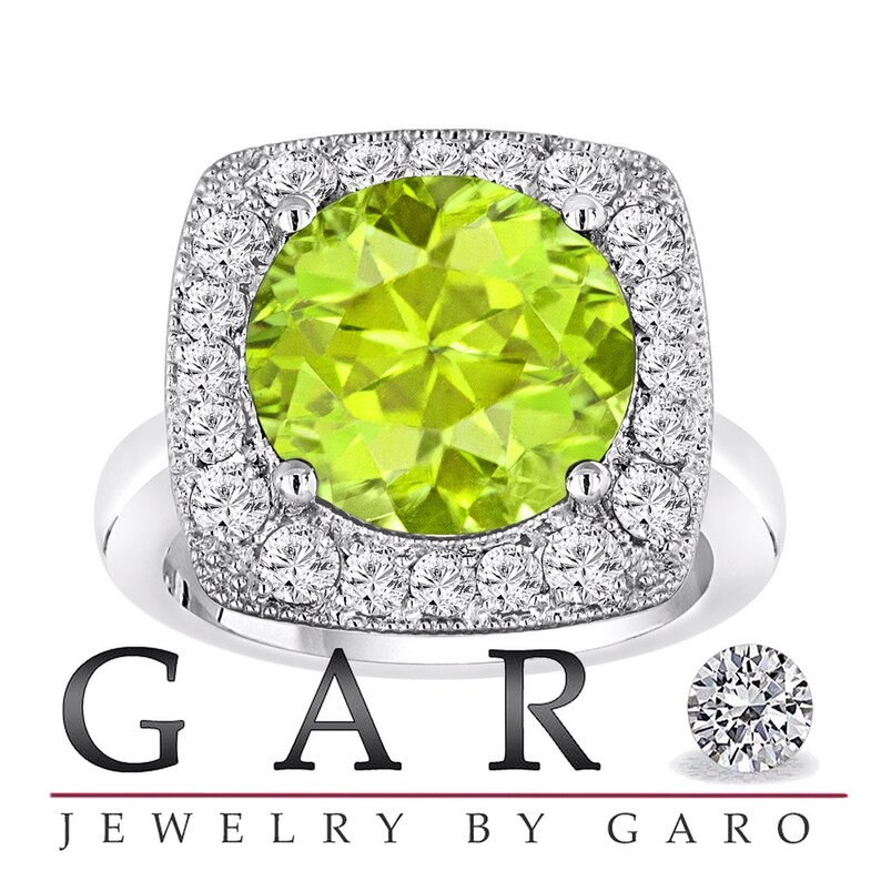 Peridot & Diamond Engagement Ring 6.04 Carat 14k White Gold Etsy