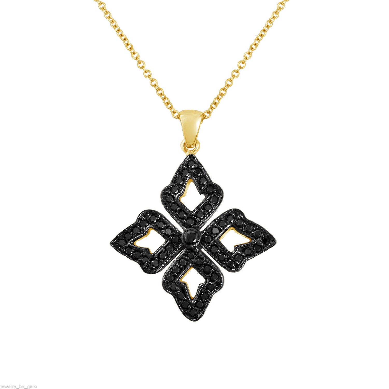 14K イエロー ゴールド ブラック ダイヤモンド リーフ 14K イエロー ゴールド ブラック ダイヤモンド リーフ