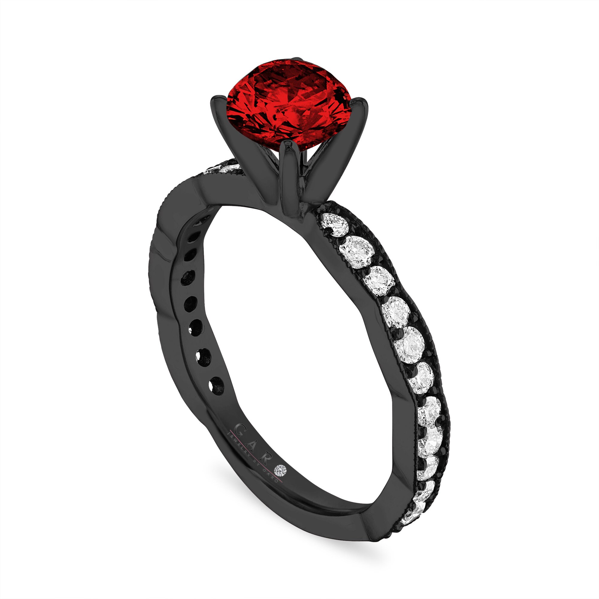 Vertical 1.15 carat Princess Cut Red Strawberry Quartz and Diamond Hal –  Radhes.com