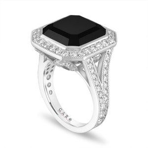 15.14 Carat Black Diamond Engagement Ring, One of a Kind Platinum Unique Asscher Cut Anniversary Ring, Halo Certified Handmade
