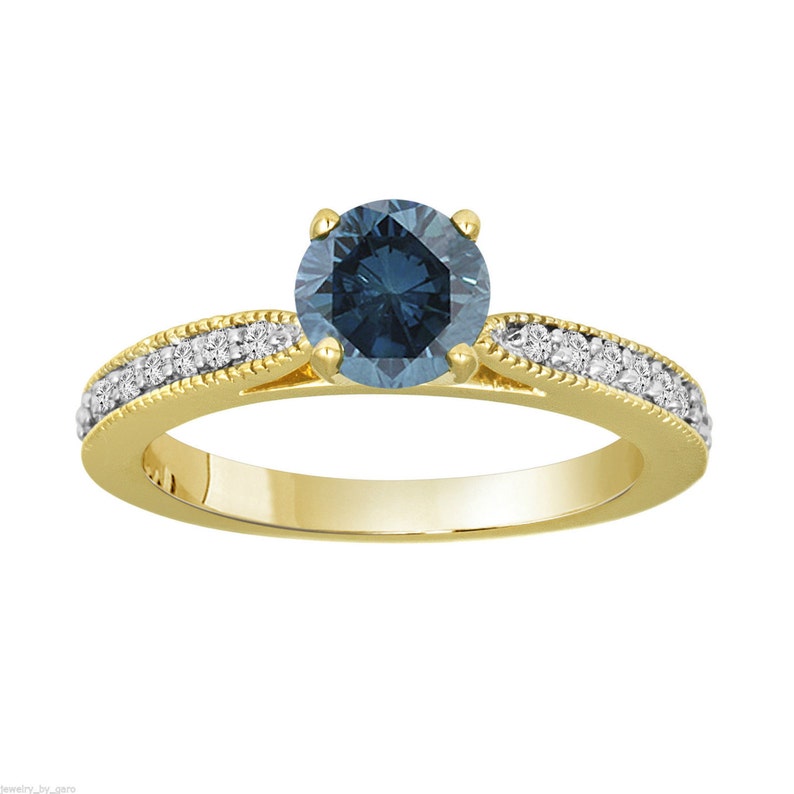 Blue Diamond Engagement Ringyellow Gold Certified 1.20 Carat - Etsy