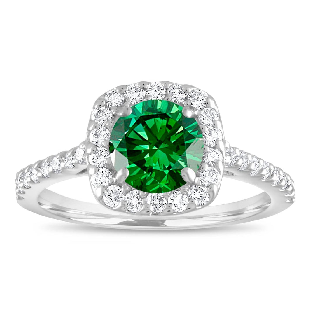 Green Diamond Engagement Ring, Fancy Diamond Bridal Ring, Cushion Cut ...