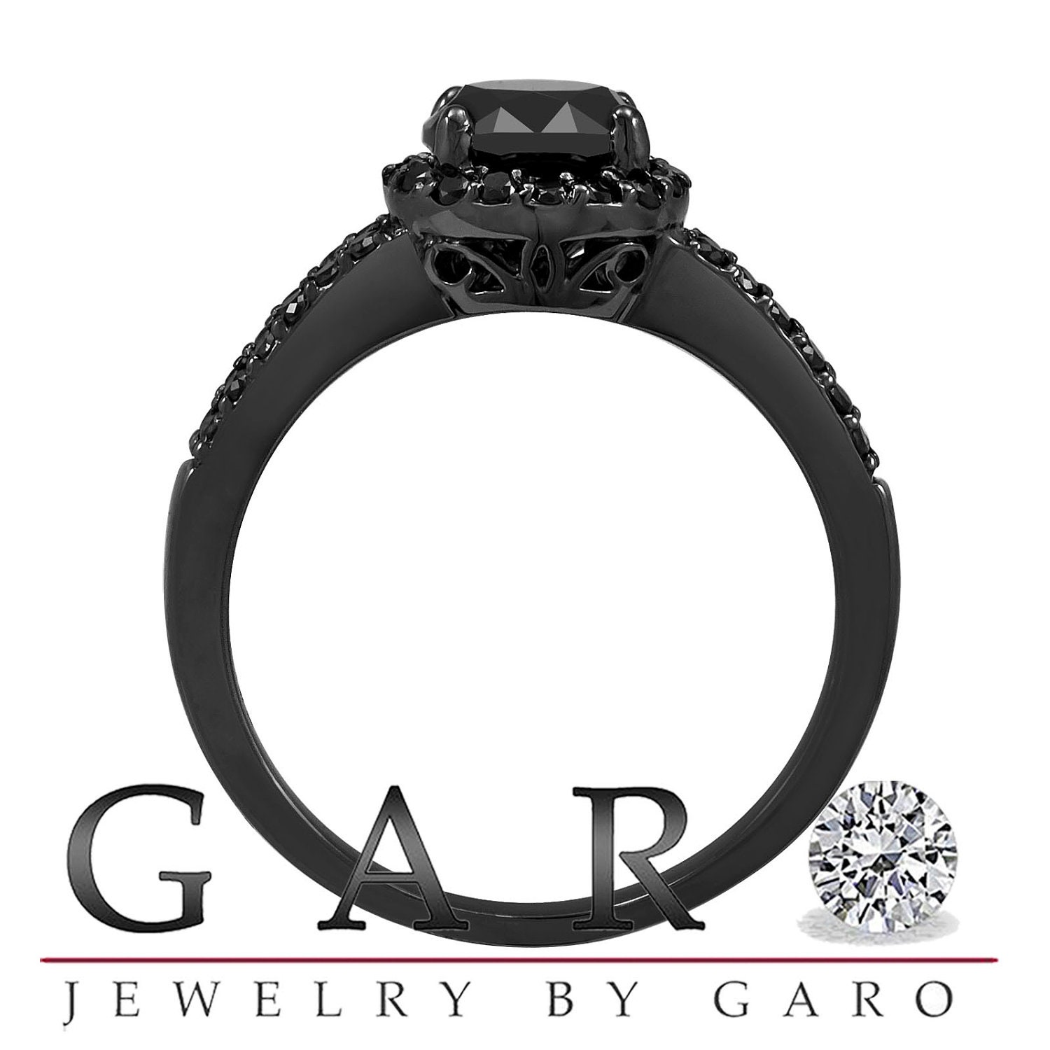 Black Diamond Engagement Ring Black Gold Engagement Ring Etsy