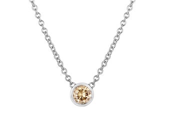 Fancy Champagne Diamond By The Yard Pendant Necklace 0.25 Carat Solitaire 14k White Gold Handmade Low Bezel Set