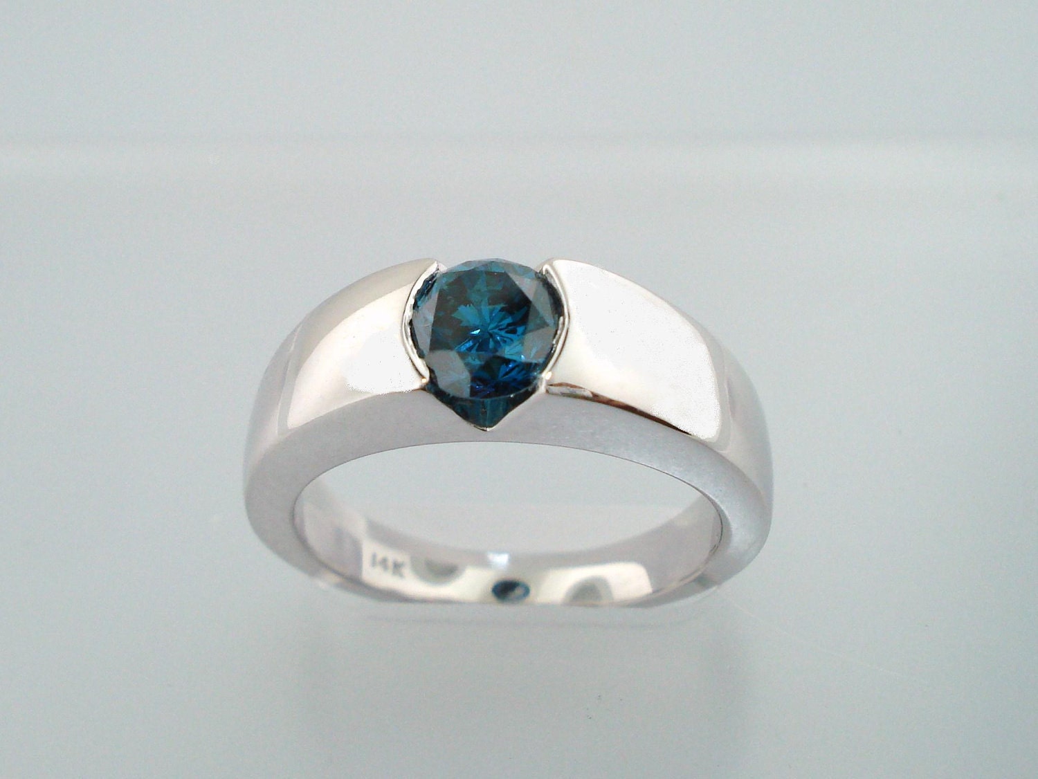 Mens Blue Sapphire & White Diamond Wedding Band Engagement Ring, 14k 18k  White Yellow Rose Gold-Platinum-Custom made-Anniversary-Pinky