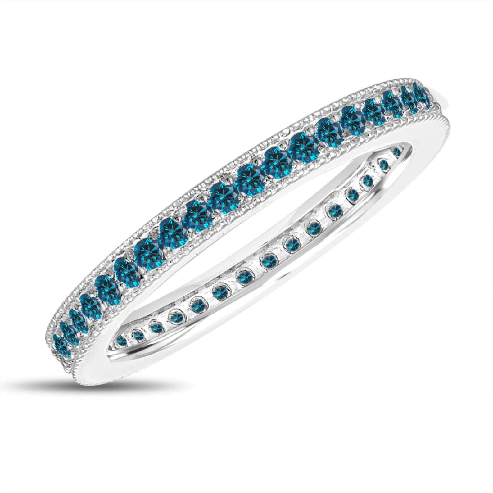 Blue Diamond Eternity Wedding Band Anniversary Ring 14k White