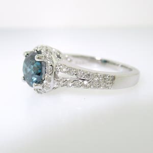 Blue Diamond Engagement Ring, 1.32 Carat Bridal Ring, Halo Engagement Ring, 14K White Gold Pave Certified Handmade image 5