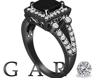 Buy Princess Cut Black Diamond Engagement Ring: Carat 14k