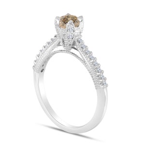 Ausgefallener Champagner Brauner Diamant Verlobungsring 0,50 Karat 14K Weißgold Handgemacht Zertifiziert