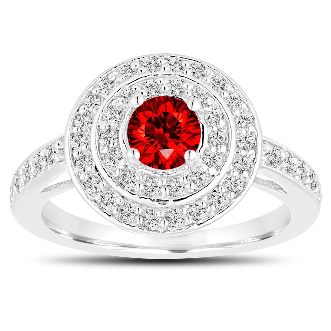 Fancy Red Diamond Engagement Ring 14K White Gold or Black Gold Double