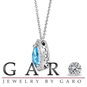 Pear Shape Aquamarine & Diamonds Pendant Necklace, Platinum, 14K White Gold, Rose Gold, Yellow Gold Or Black Gold 0.84 Carat Handmade image 7