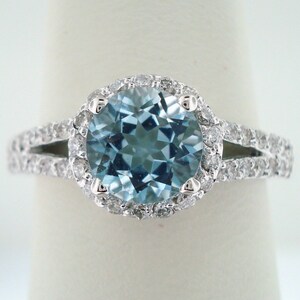 Platinum Aquamarine & Diamond Engagement Ring 1.21 Carat Handmade Certified Birthstone Halo