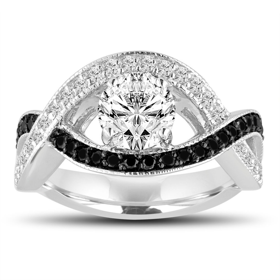 Unique Diamond Engagement Ring, 1.32 Carat White and Black Diamond Bridal Ring, GIA Certified