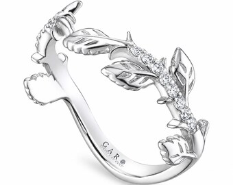 Certified Diamond Leaf Wedding Band 0.14 Carat Nature Inspired Floral Anniversary Ring Handmade Platinum or Gold