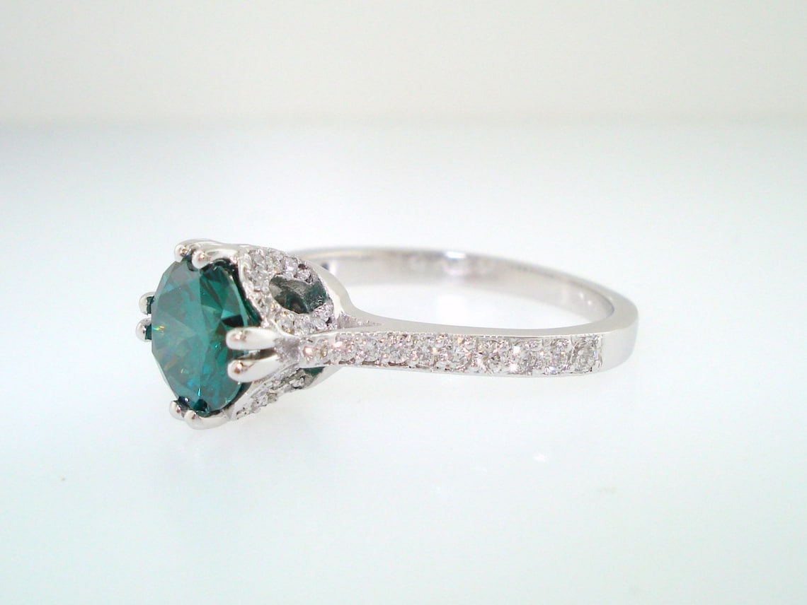 Green Diamond Engagement Ring Unique Wedding Ring Green | Etsy