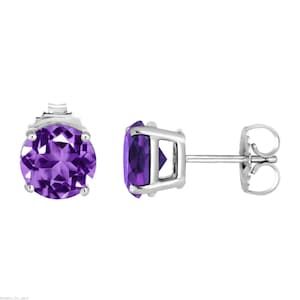 Amethyst Stud Earrings 14K White Gold Or Yellow Gold 2.00 Carat Handmade Birthstone