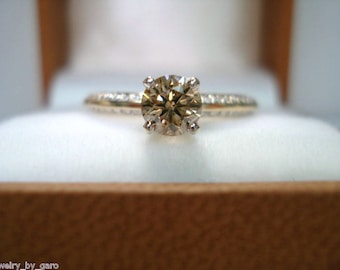 14K Yellow Gold Champagne & White Diamonds Engagement Ring 0.76 Carat Certified HandMade Ring