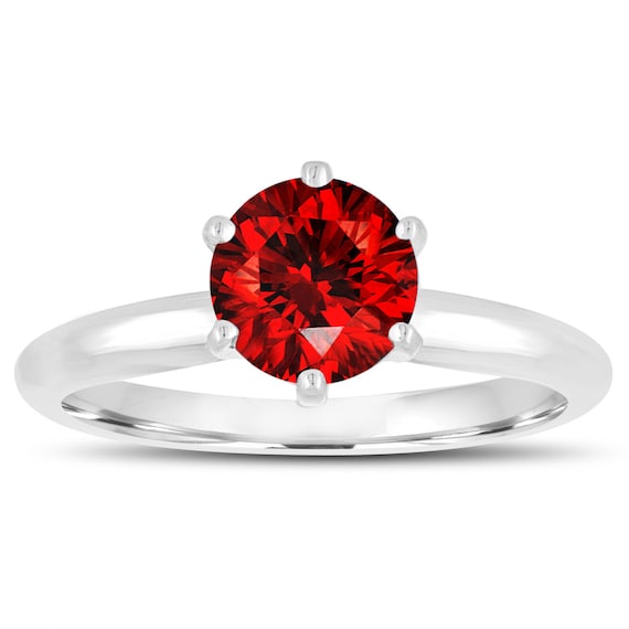 Handmade Carat Red Diamond Solitaire Ring: 14K White Gold