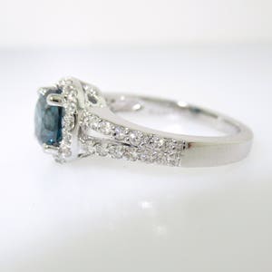 Blue Diamond Engagement Ring, 1.32 Carat Bridal Ring, Halo Engagement Ring, 14K White Gold Pave Certified Handmade image 2