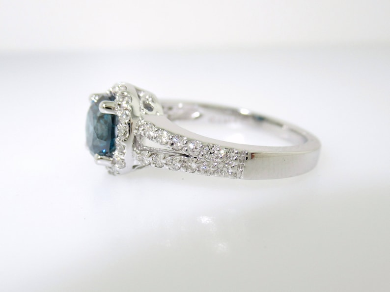 Blue Diamond Engagement Ring, 1.32 Carat Bridal Ring, Halo Engagement Ring, 14K White Gold Pave Certified Handmade image 2
