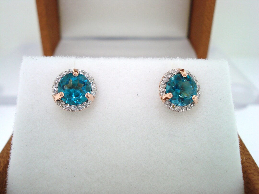London blue topaz rose gold earrings Clearance
