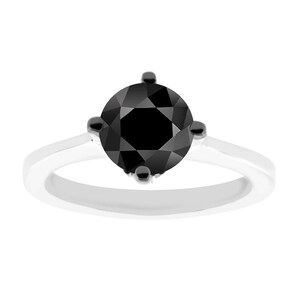 Fancy Black Diamond Solitaire Engagement Ring 1.05 Carat 14K White Gold Gallery Design Ring Handmade