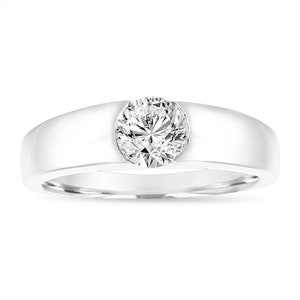 Diamond Solitaire Wedding Band, GIA Certified 0.70 Carat 14K White Gold, Yellow Gold Or Black Gold Vintage Style Handmade