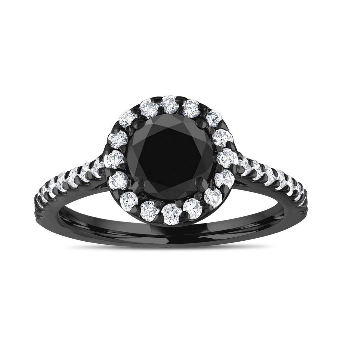 Vintage Black Diamond Engagement Ring Sets Wedding Ring Sets Etsy