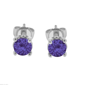 Amethyst Stud Earrings 1.00 Carat 14K White Gold Handmade