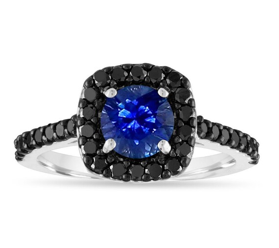 1.67 Carat Sapphire Engagement Ring Blue Sapphire Black