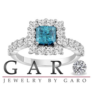 Platinum Princess Cut Fancy Blue Diamond Engagement Ring 2.24 Carat VS2 Handmade image 2