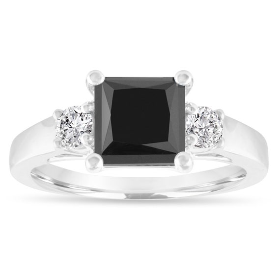 Black princess cut diamond engagement ring hot sale