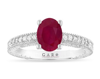 1.32 Carat Oval Ruby Engagement Ring 14K White Gold or Yellow Gold or Black Gold Unique Certified Handmade