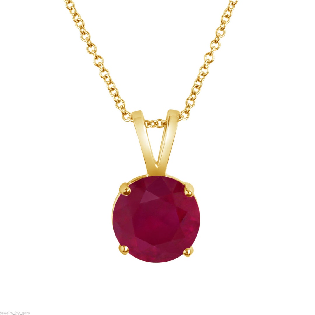 14k Yellow Gold Ruby Solitaire Pendant Necklace 1.04 Carat - Etsy
