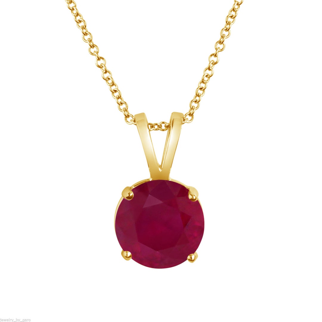 14k Yellow Gold Ruby Solitaire Pendant Necklace 1.04 Carat Certified ...