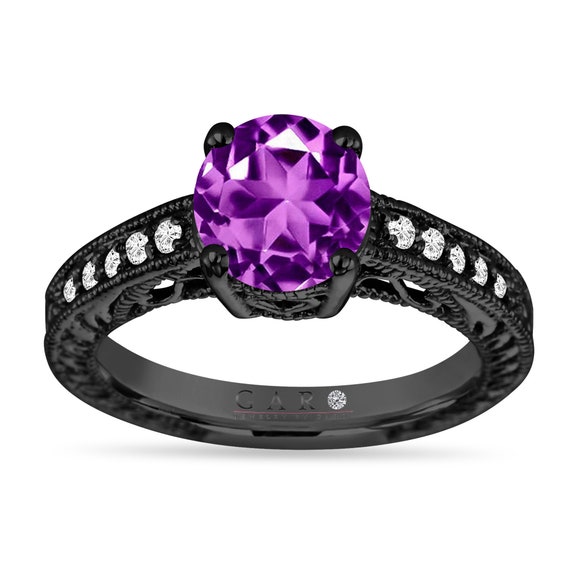 Modern 14K Black Gold Gorgeous Solitaire Bridal Ring with a 2.0 Carat  Amethyst Center Stone R66N-BGAM | Black Gold Ring