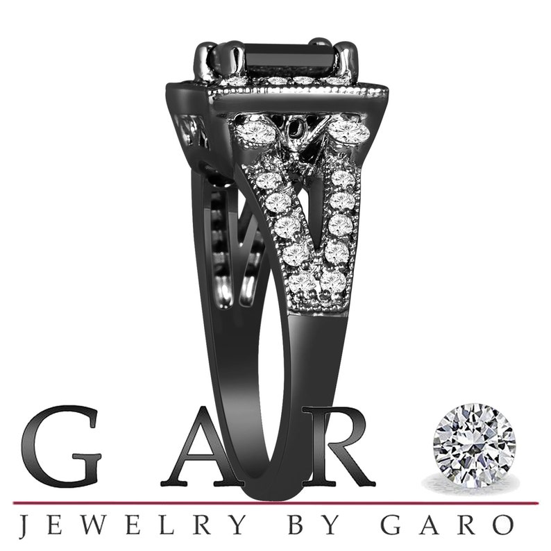 Princess Cut Black Diamond Engagement Ring Vintage Engagement Etsy