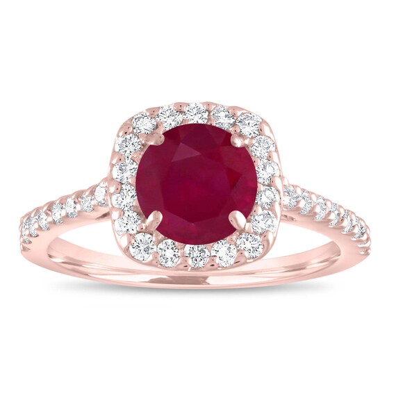Ruby Engagement Ring Rose Gold Ruby and Diamonds Bridal Ring - Etsy