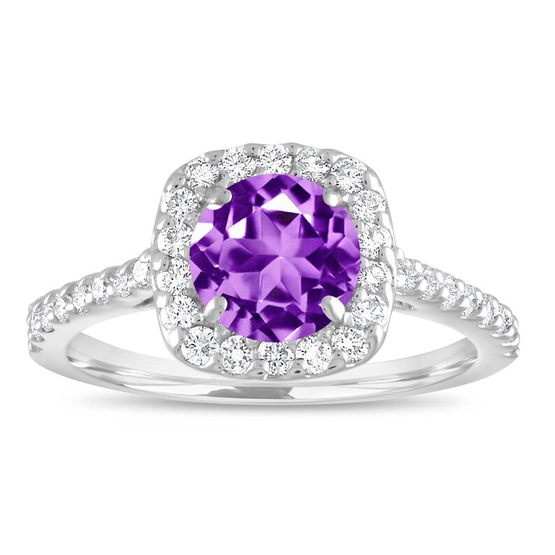 Amethyst Engagement Ring Set Purple Amethyst and Diamonds Etsy