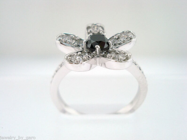 Fancy Black Diamond Flower Engagement Ring 14K White Gold 1.20 Etsy