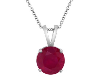 Ruby Solitaire Pendant Necklace 14k White Gold 1.04 Carat Certified Handmade Birthstone