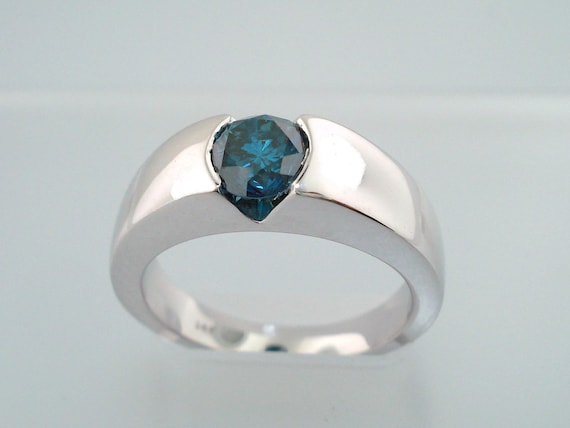 2.51ct Men's Blue Diamond Bezel-Set Solitaire Pinky Ring