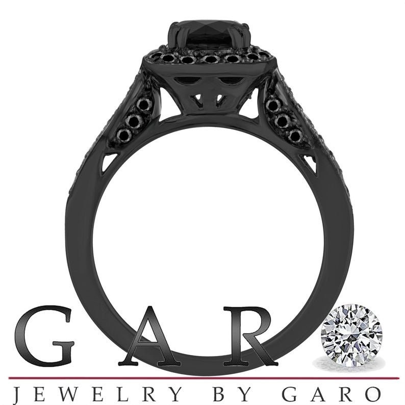 Black Gold Halo Engagement Ring Black Diamonds Engagement Etsy Canada
