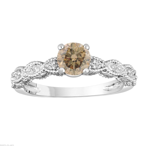 2.47ct Halo Cognac Champagne Fancy-brown Diamond Engagement Ring 18k White  Gold - Etsy